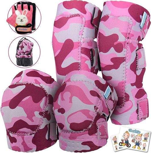 Soft-Style Kids Knee and Elbow Pads with Bike Gloves, Flexible Impact-Resistant Gear for Ages 2-11, Designed for Balance Bikes, Roller-Skating, and Skateboarding
