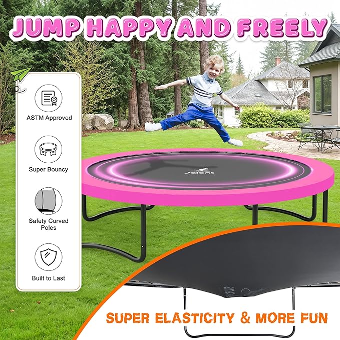 Trampoline 8FT 10FT 12FT 14FT 16FT, Recreational Trampolines with Enclosure Net and Ladder, Outdoor Anti-Rust Trampolines for Kids and Adults, ASTM Approved