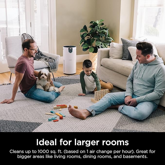 Shark Air Purifier for Home Large Room, Clean Sense Technology, HEPA Air Filter, 1000 Sq Ft, Kitchen, Filters Smoke, Captures 99.98% of Particles, Pet Dander, Pollutants, Dust, Allergens, HP201