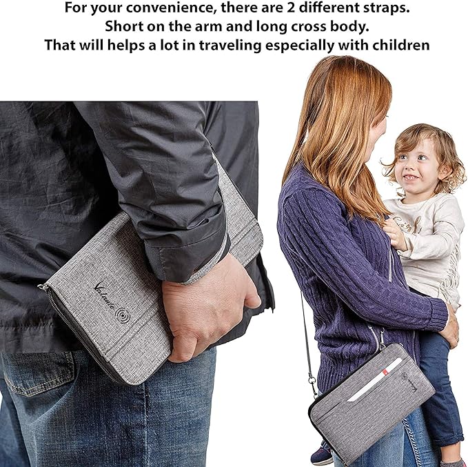 Valante Premium Family Travel Document Organizer Capacious RFID Passport Holder Wallet (Large, gray)