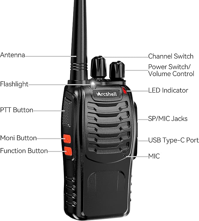 Rechargeable Long Range Two-Way Radios with Earpiece 2 Pack Arcshell AR-5 Walkie Talkies Li-ion Battery and Charger Included