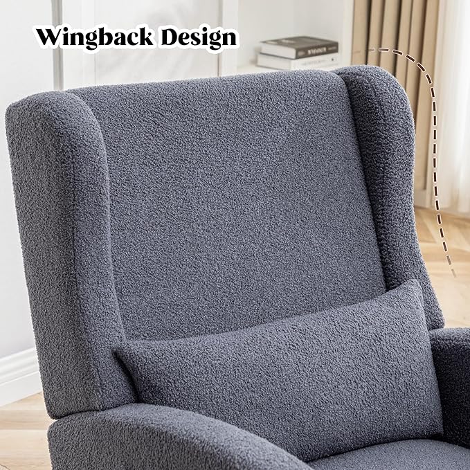 Rocking Chair Nursery,Teddy Nursery Rocking Chairs with Foot Rest, Sherpa Glider Rocker Nursing Chair with High Back for Nursing, Living Room, Bedroom, Dark Grey