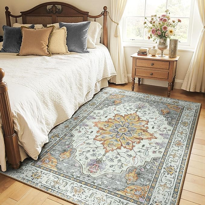 RELEANY Area Rugs 4'x6' Washable Non-Slip, Floral Vintage Distress Print - Image 2