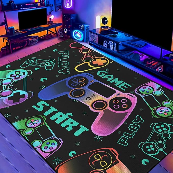 Play Gaming Rug for Bedroom Gamer Mat Gamepad for Boys Room 2x3 for Playroom Decor Washable
