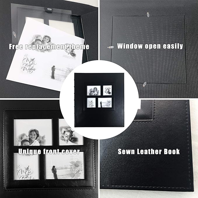 RECUTMS Photo Album Self Adhesive Magnetic DIY Scrapbook 60 Pages 13.3 x 13.4 (Inches) Accommodate 8X10 6X8 5X7 4X6 Photo Wedding Album Memory Book(Black)