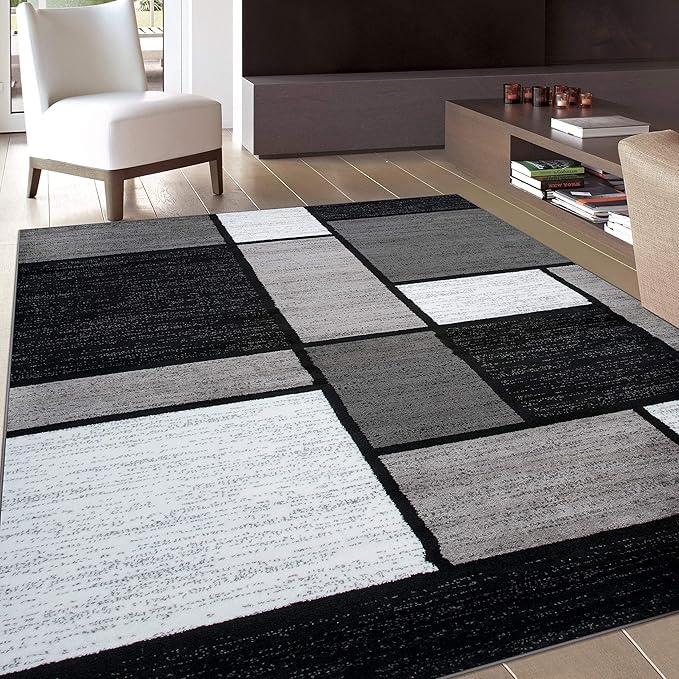 Rugshop Contemporary Modern Boxes for Home Office,Living Room,Bedroom,Kitchen Non-Shedding Area Rug 7' 10" X 10' 2" Gray