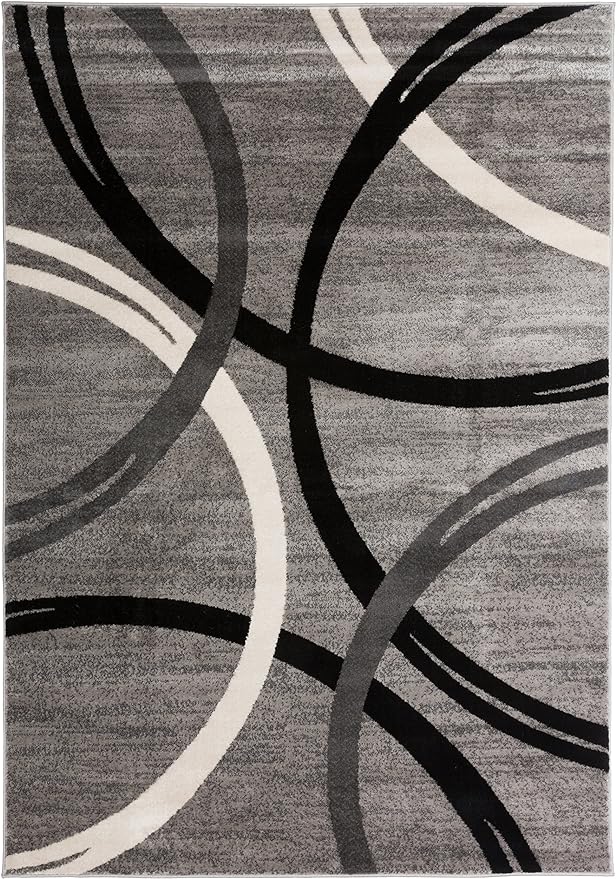 Rugshop Modern Wavy Circles Design Area Rug 6'6" x 9' Gray