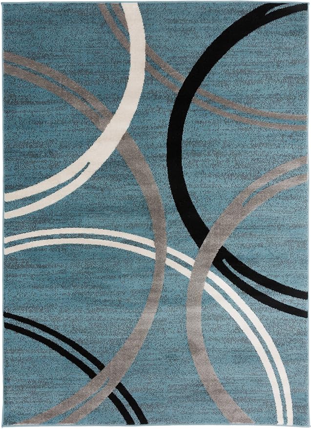 Rugshop Modern Wavy Circles Design Area Rug 10' x 14' Blue