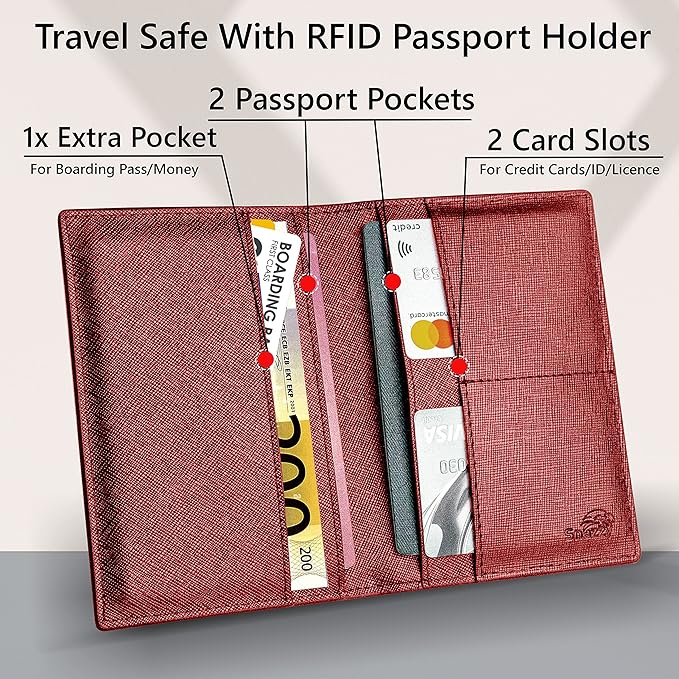 2 Passport Holder - Travel Essentials, RFID Blocking Wallet Credit Card Organiser, Plain Accessories Slim Cover For Men & Women