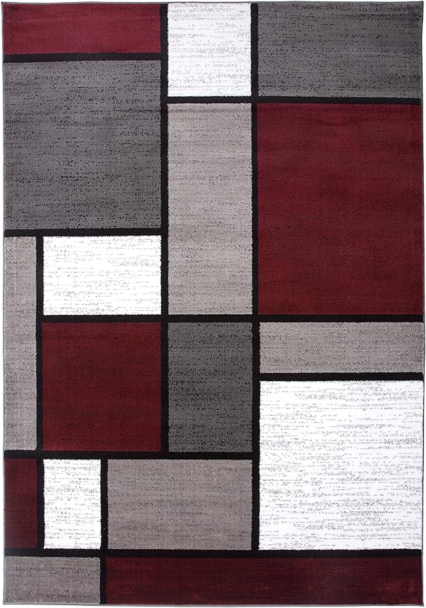 Rugshop Contemporary Modern Boxes Area Rug 3'3" x 5' Red