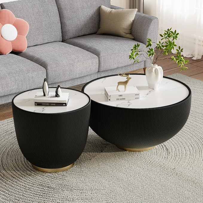 SSLine Bowl-Shape Coffee Table Modern Sintered Stone Top Coffee Table in Black - Image 7