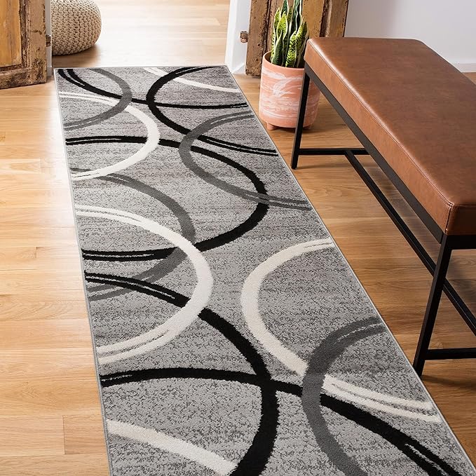 Rugshop Modern Wavy Circles Desing Runner Rug 2' x 7' 2" Gray