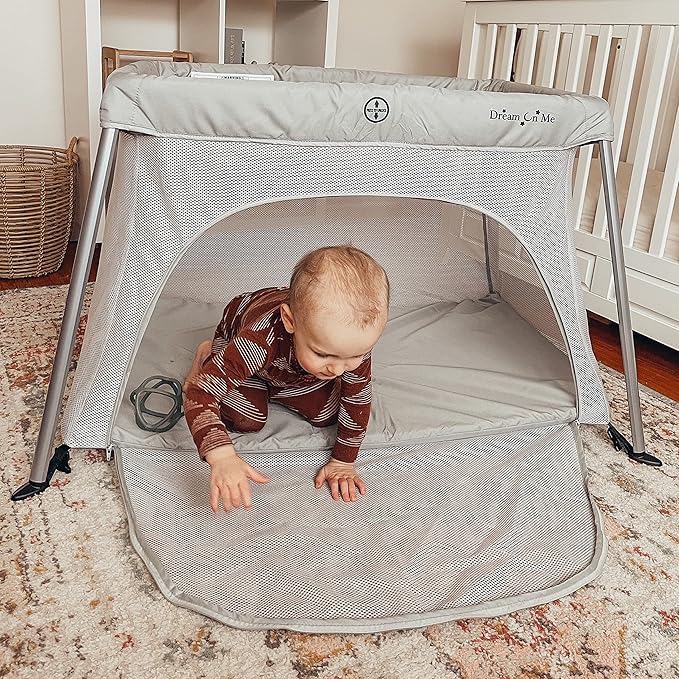 Dream On Me Travel Light Playard with Mesh Zipper Door in Black