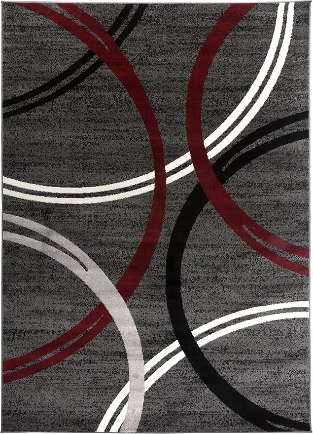 Rugshop Modern Wavy Circles Design Area Rug 8'8" x 12' Red
