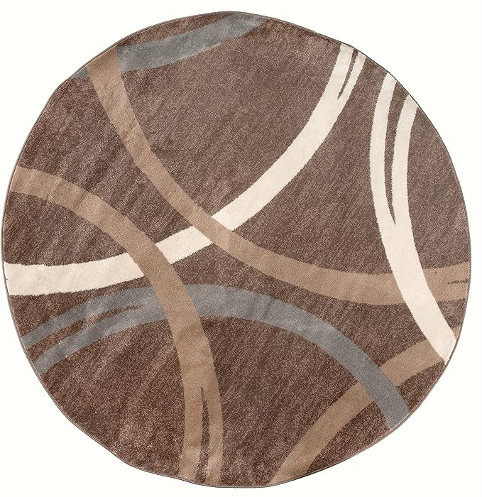 Rugshop Modern Wavy Circles Design Round Area Rug 8' Brown