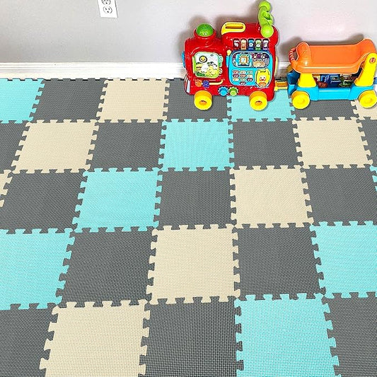 YIMINYUER® 25 Tiles (30cm×30cm×1cm Each Tile) Baby Soft Puzzle Play Mats, Kids Thick EVA Foam Floor, Toddlers & Children's Soft Interlocking Mat R08R10R12G301025