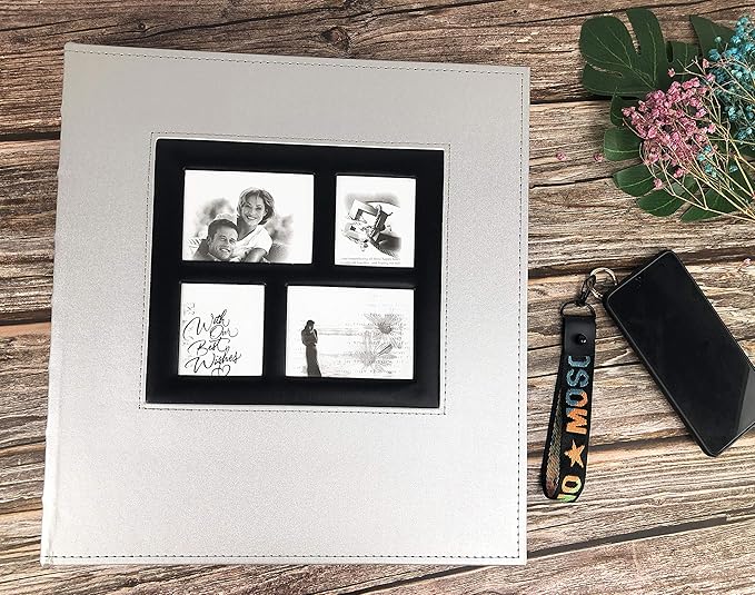 RECUTMS Photo Album 4x6 Holds 600 Photos Black Pages Large Capacity Leather Cover Wedding Family Baby Photo Albums Book Horizontal and Vertical Photos (Silver), 600 pockets