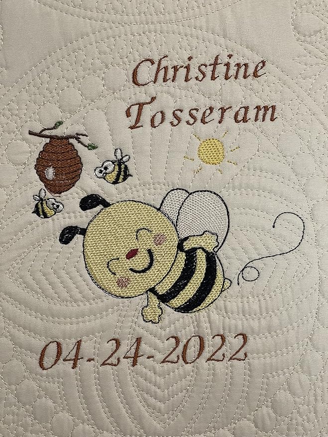 Personalized Baby Blanket Quilt | Monogrammed Blankets for Boys and Girls | Embroidered Baby Gifts | (Honeybee)