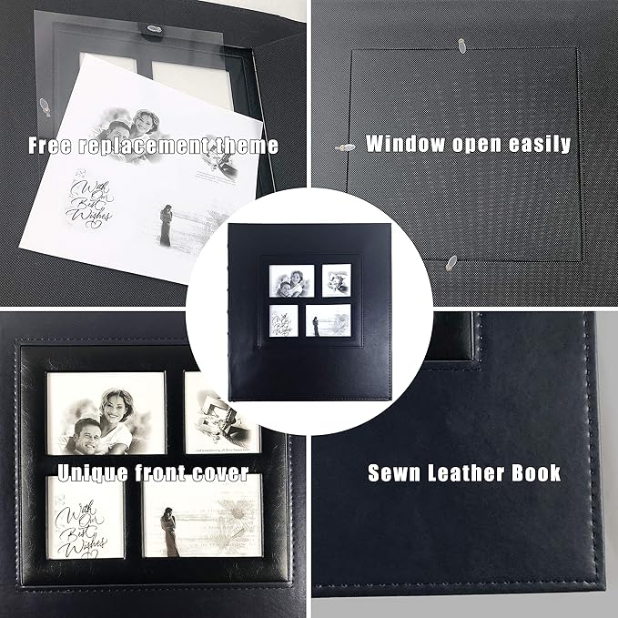 RECUTMS Photo Album 4x6 Holds 500 Photos Black Pages Large Capacity Leather Cover Wedding Family Baby Photo Albums Book Horizontal and Vertical Photos (Blue)