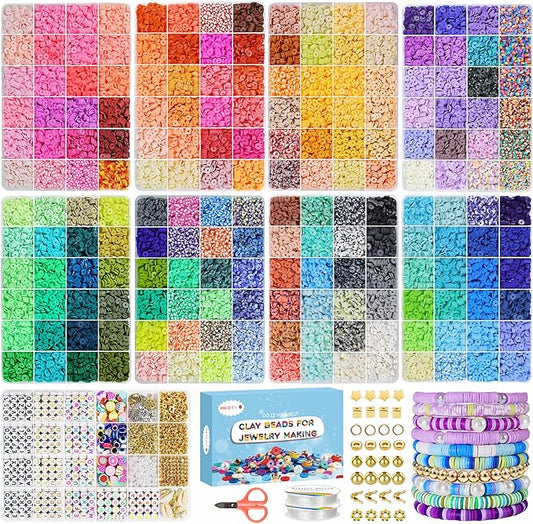 Redtwo 32000 Pcs Clay Beads Bracelet Making Kit, 9 Boxes 192 Colors Friendship Bracelet Kit Flat Polymer Heishi Beads for Jewelry Making, Crafts Gift for Girls Ages 6-12