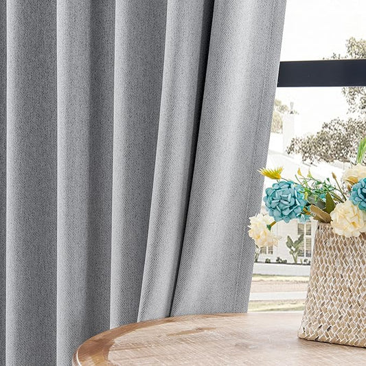 Joydeco Faux Linen Blackout Curtains for Bedroom,Light Grey Blackout Curtains 96 inches Long,100% Blackout Sound Proof Thermal Insulated Window Drapes Luxury Decor（W52xL96 Inch,Light Grey）