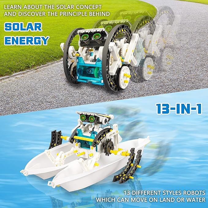STEM 13-in-1 Solar Power Robots Creation Toy, Educational Experiment DIY Robotics Kit, Science Toy Solar Powered Building Robotics Set Age 8-12 for Boys Girls Kids Teens to Build