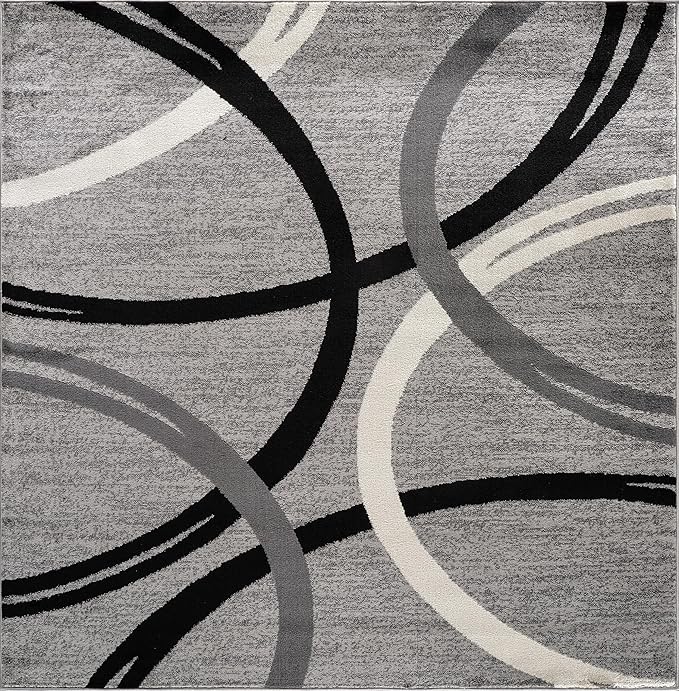 Rugshop Modern Wavy Circles Design Square Area Rug 6'6" x 6'6" Gray